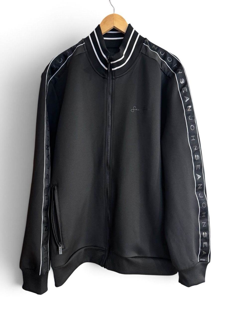 Sean John 2XL Black Logo-Tape Track Jacket Y2K Streetwear Big & Tall Hip Hop